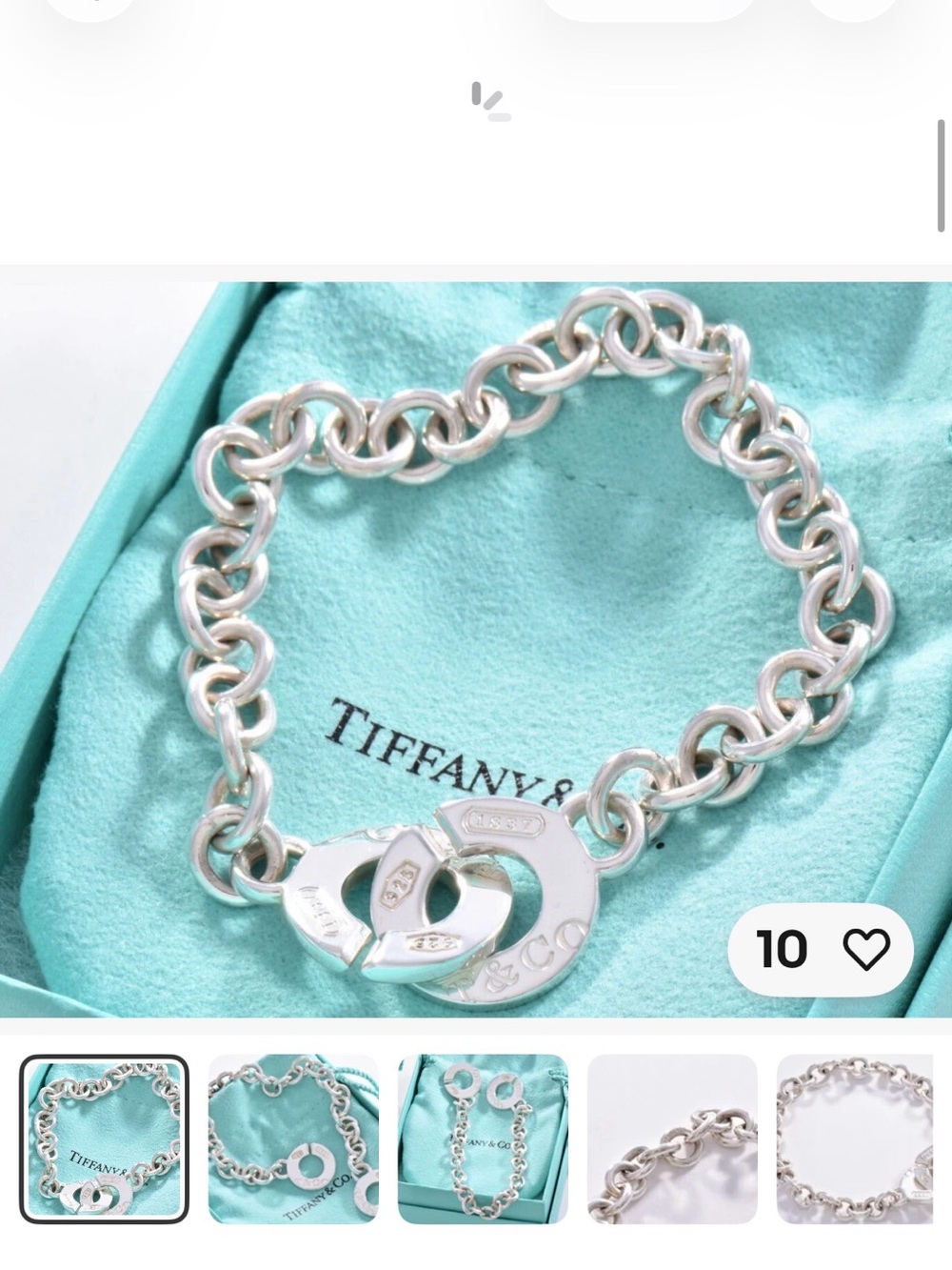 Silver Link Bracelet with Interlocking Circle Charms - Turquoise Accent - Picture 2 of 3